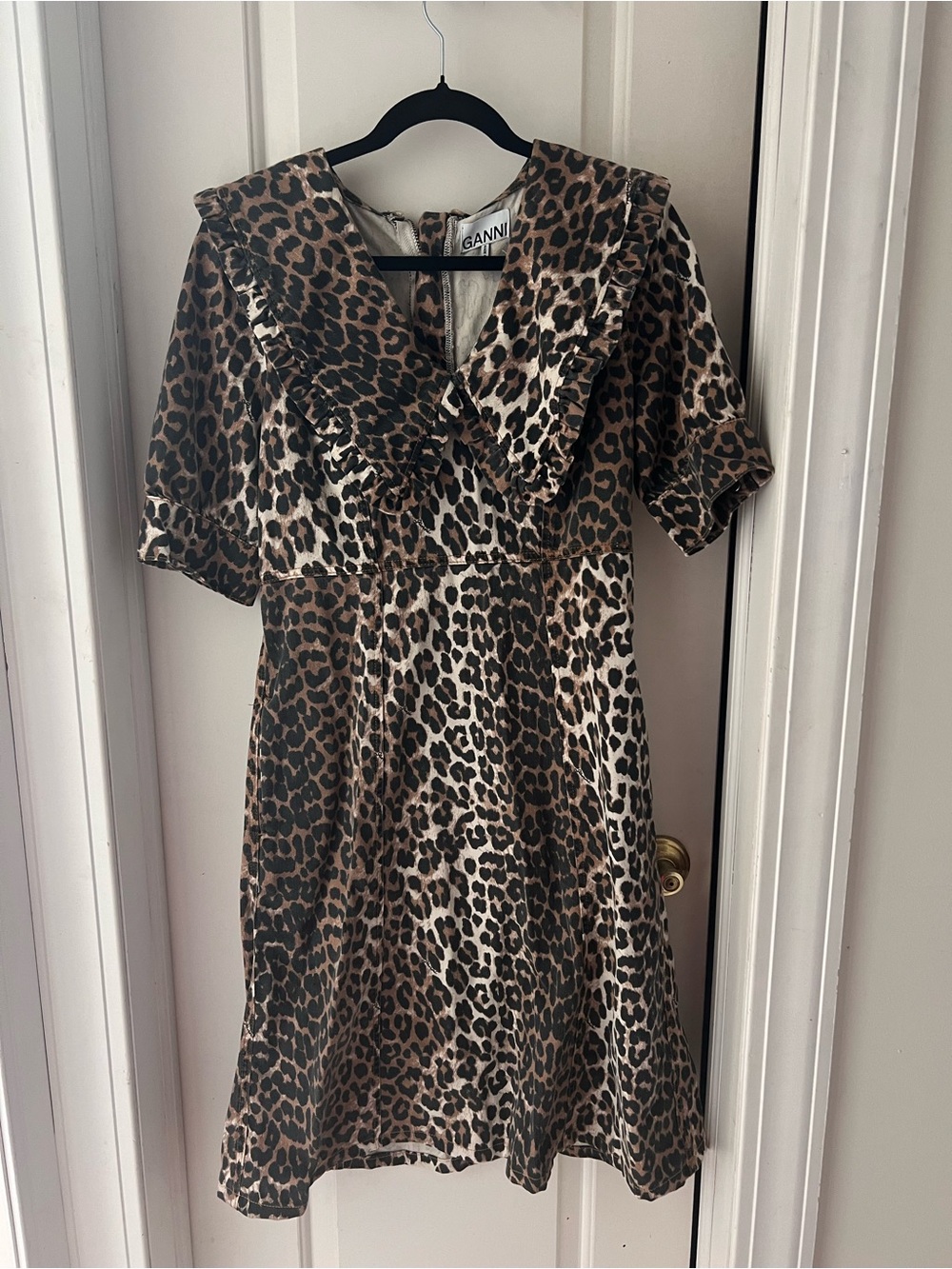 Ganni Denim Leopard Midi Dress EU 38 US 6 Pristine Condition